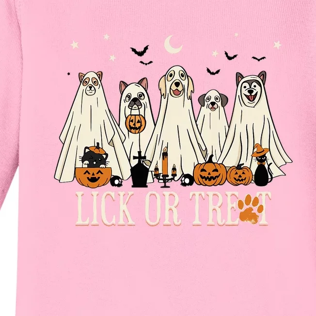 Lick Or Treat Funny Ghost Dog Cute Halloween Dog Lover Baby Long Sleeve Bodysuit