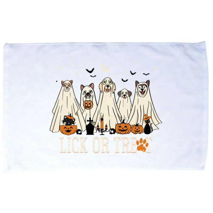 Lick Or Treat Funny Ghost Dog Cute Halloween Dog Lover Microfiber Hand Towel