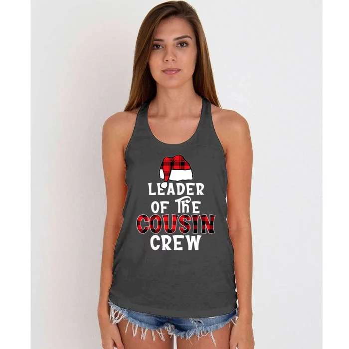 Leader Of The Cousin Crew Pajamas Funny Xmas Buffalo Plaid Women's Knotted Racerback Tank