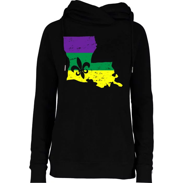 Louisiana Mardi Gras Womens Funnel Neck Pullover Hood