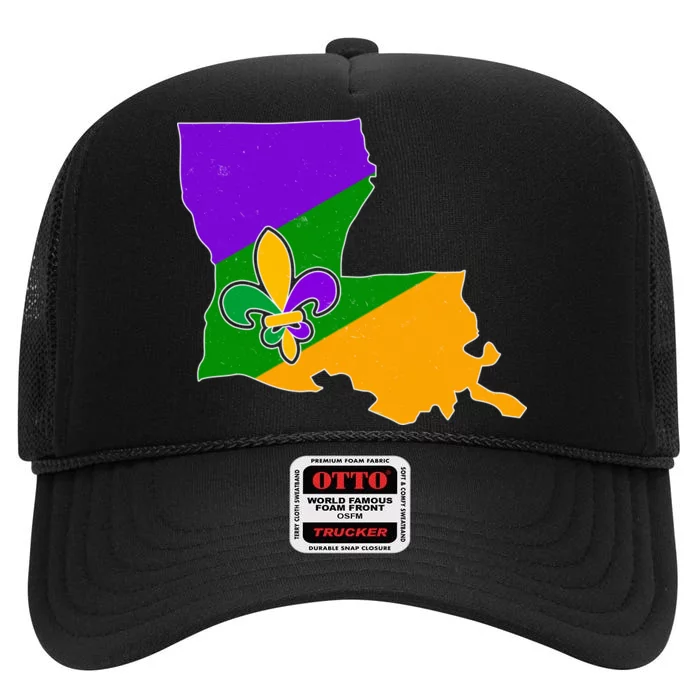 Louisiana Mardi Gras Fleur De Lis High Crown Mesh Trucker Hat