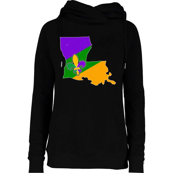 Louisiana Mardi Gras Fleur De Lis Womens Funnel Neck Pullover Hood