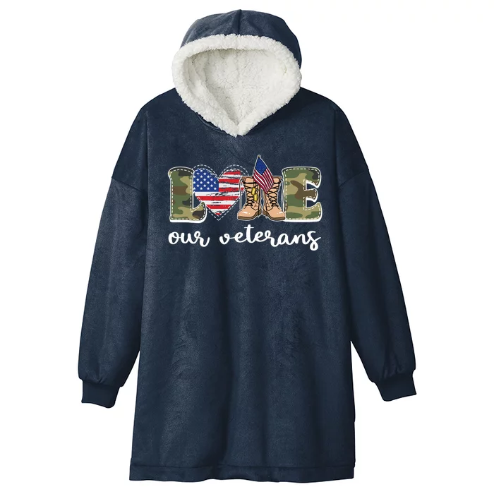 Love Our Veterans Support Our Veterans Hooded Wearable Blanket