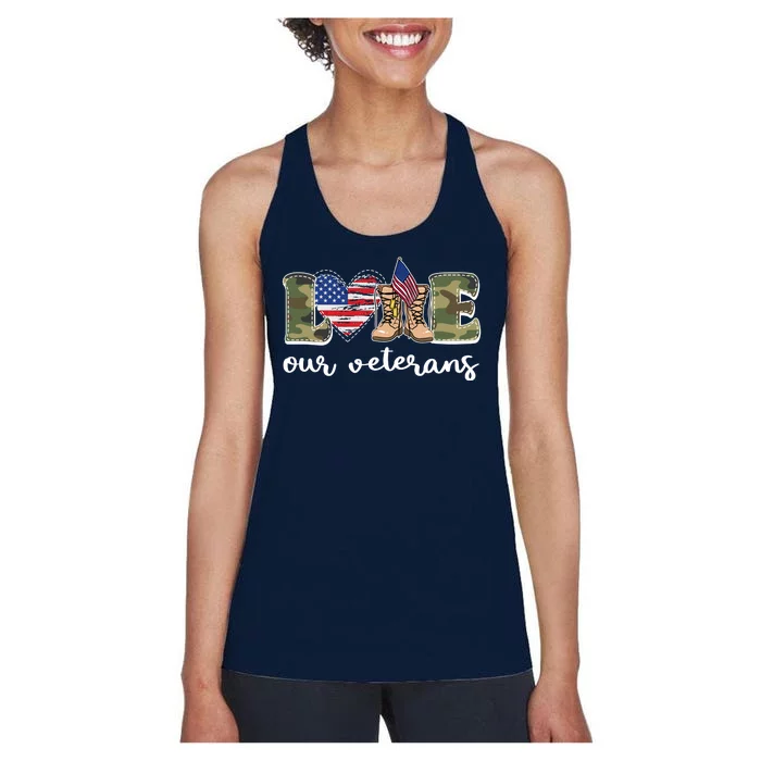 Love Our Veterans Support Our Veterans Women's Racerback Tank