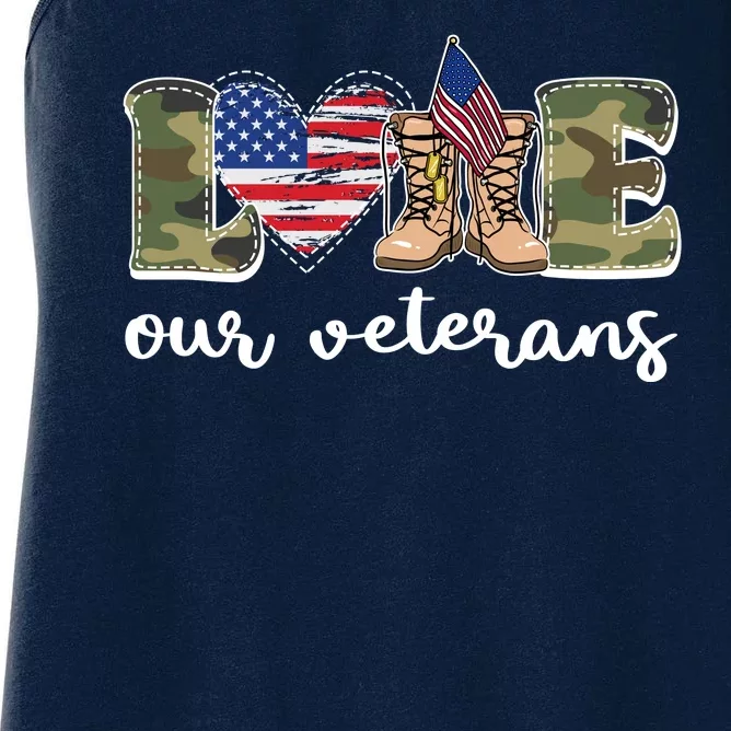 Love Our Veterans Support Our Veterans Women's Racerback Tank