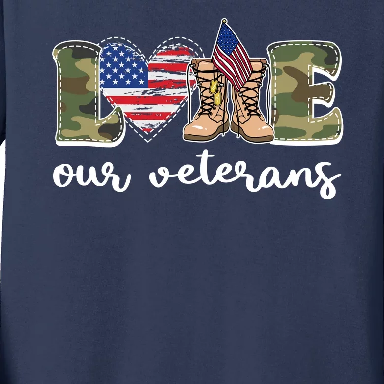 Love Our Veterans Support Our Veterans Kids Long Sleeve Shirt