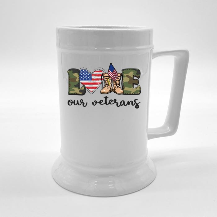 Love Our Veterans Support Our Veterans Front & Back Beer Stein