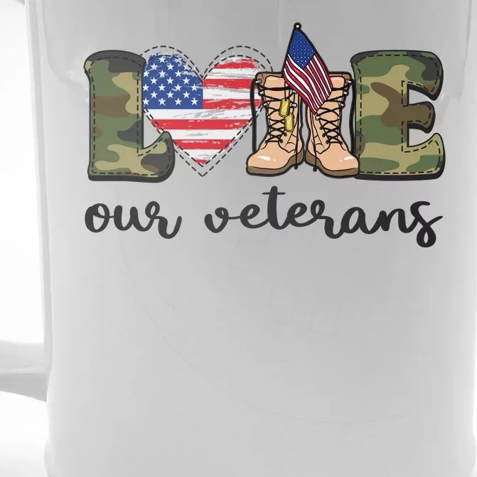 Love Our Veterans Support Our Veterans Front & Back Beer Stein