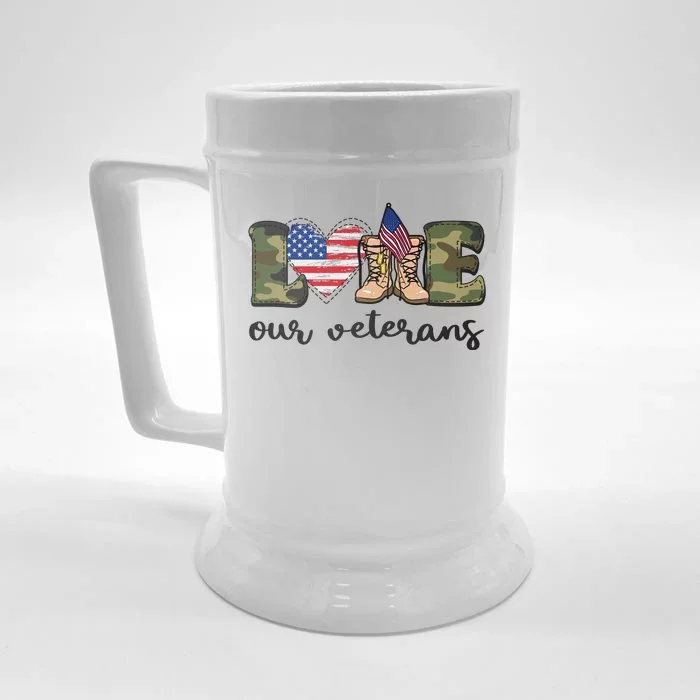 Love Our Veterans Support Our Veterans Front & Back Beer Stein