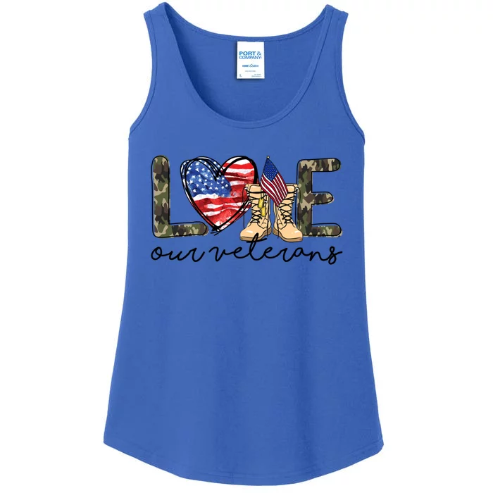 Love Our Veterans Us Military Veterans Day Great Gift Ladies Essential Tank