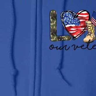 Love Our Veterans Us Military Veterans Day Great Gift Full Zip Hoodie