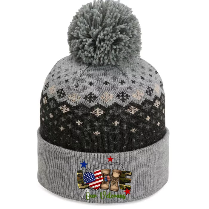 Love Our Veterans Day Proud Military American Flag The Baniff Cuffed Pom Beanie