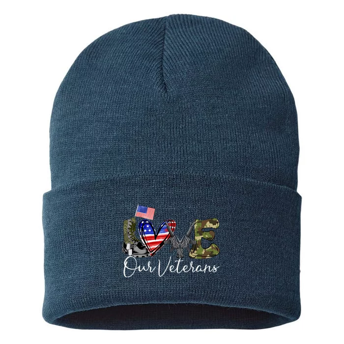 Love Our Veterans US Military Gifts Veterans Days Wo Sustainable Knit Beanie