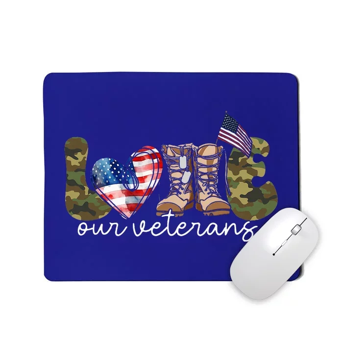 Love Our Veterans Heart USA Flag Camouflage Army Boots Proud Mousepad