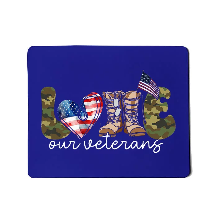 Love Our Veterans Heart USA Flag Camouflage Army Boots Proud Mousepad