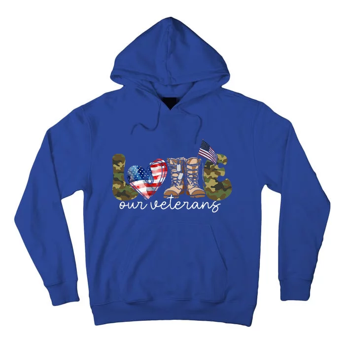 Love Our Veterans Heart USA Flag Camouflage Army Boots Proud Tall Hoodie