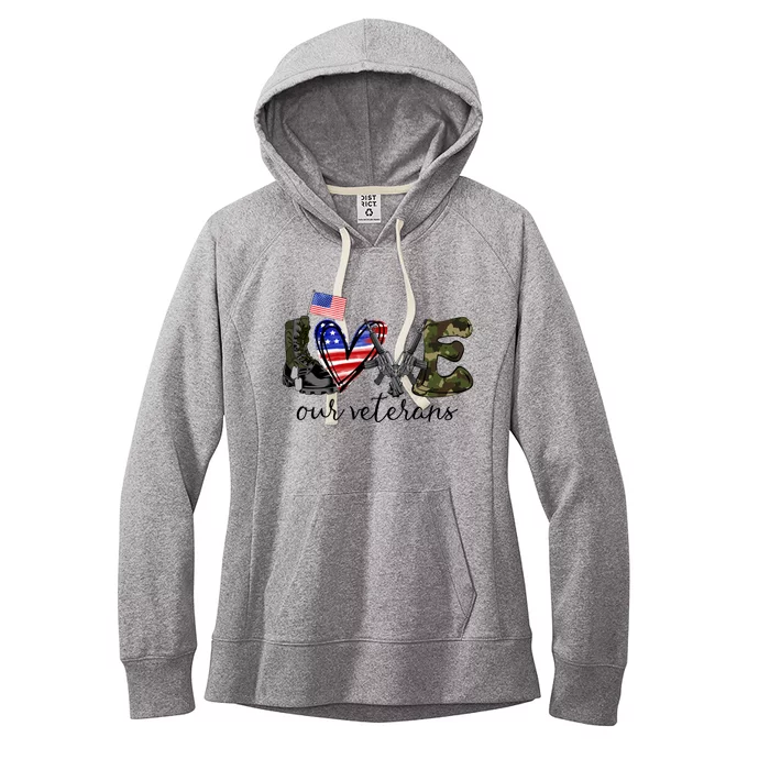 Love Our Veterans Us Military Veterans Day American Flag Cool Gift Women's Fleece Hoodie