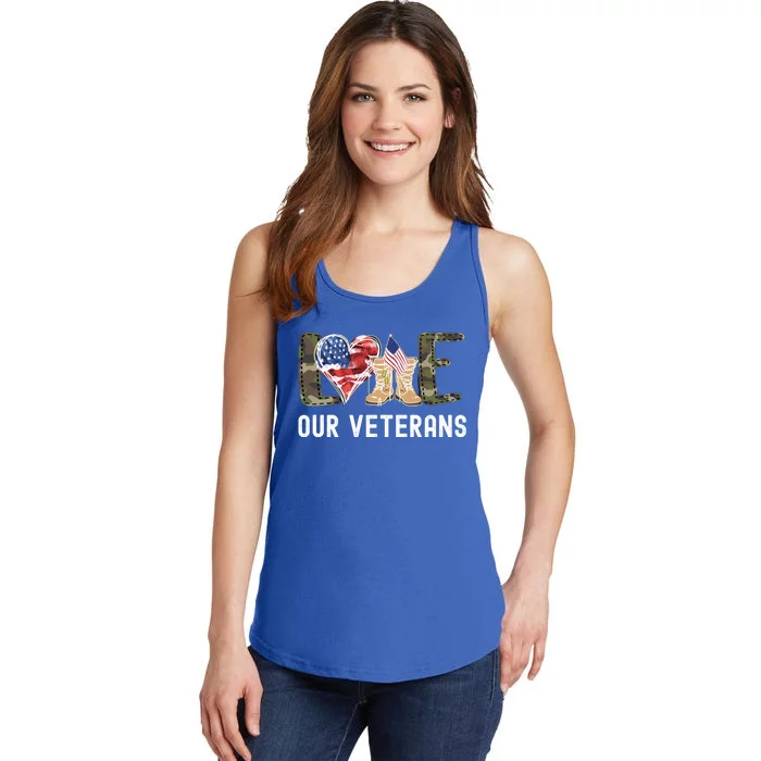 Love Our Veterans Celebrate Grunge American Flag Gift Ladies Essential Tank