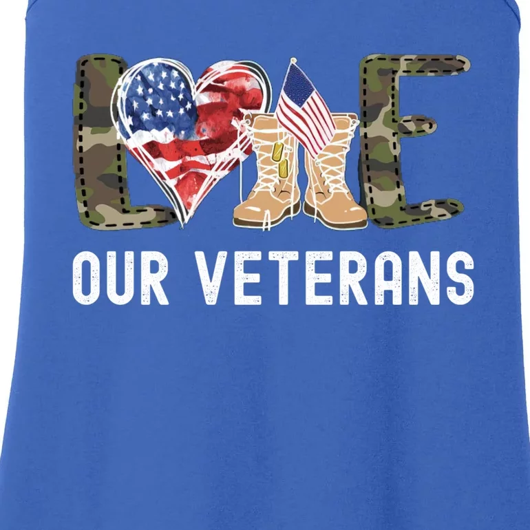 Love Our Veterans Celebrate Grunge American Flag Gift Ladies Essential Tank