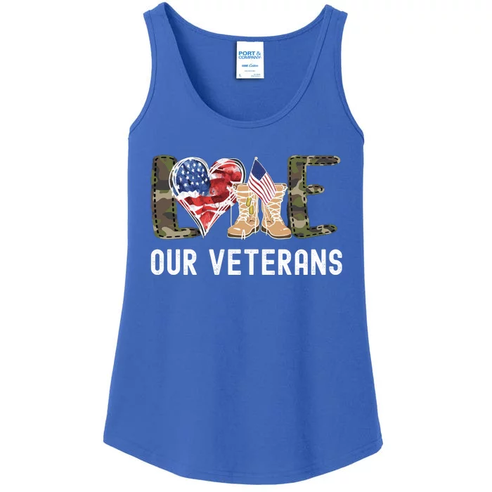 Love Our Veterans Celebrate Grunge American Flag Gift Ladies Essential Tank