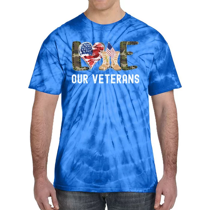 Love Our Veterans Celebrate Grunge American Flag Gift Tie-Dye T-Shirt