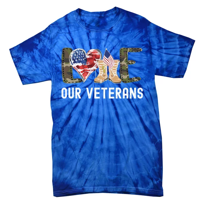 Love Our Veterans Celebrate Grunge American Flag Gift Tie-Dye T-Shirt