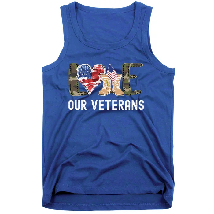 Love Our Veterans Celebrate Grunge American Flag Gift Tank Top