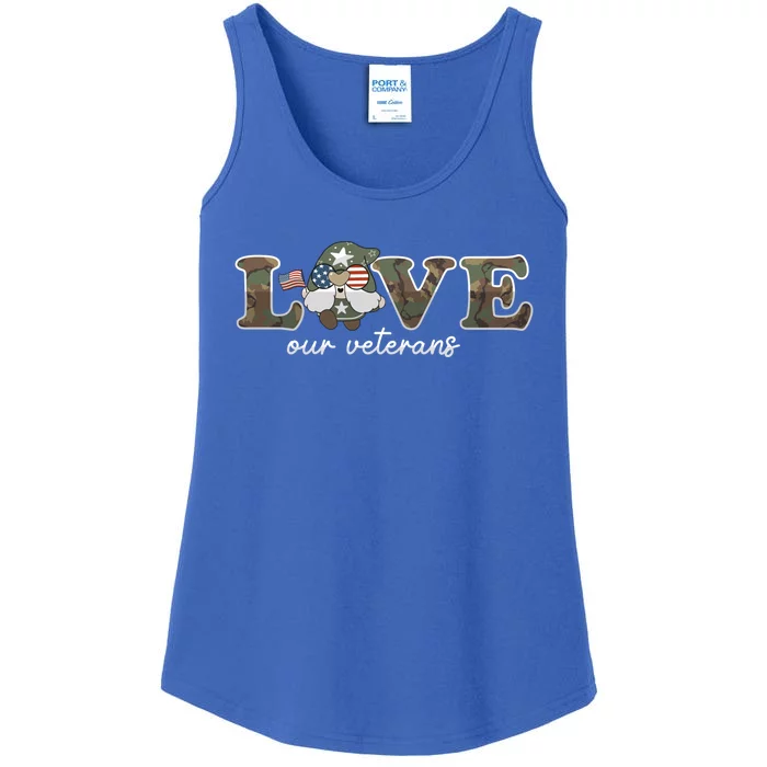 Love Our Veterans Day Gnome Us Military Flag Cute Cool Gift Ladies Essential Tank