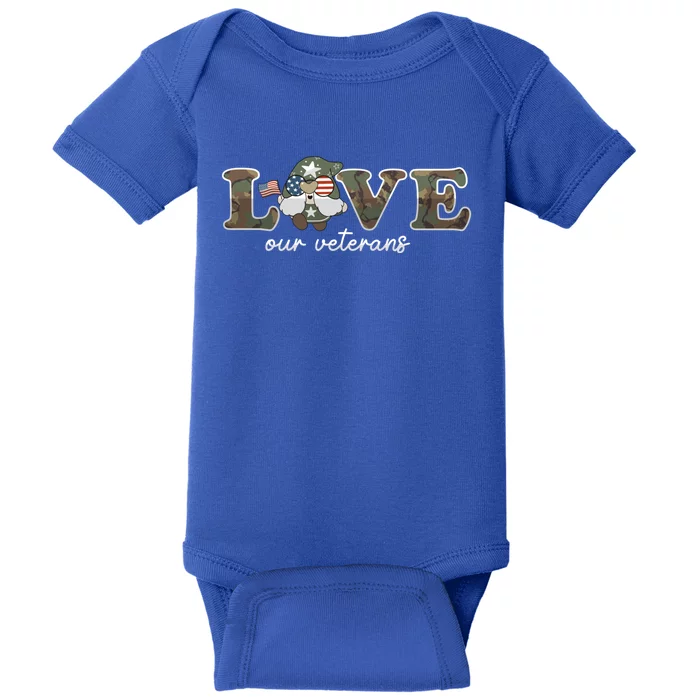 Love Our Veterans Day Gnome Us Military Flag Cute Cool Gift Baby Bodysuit