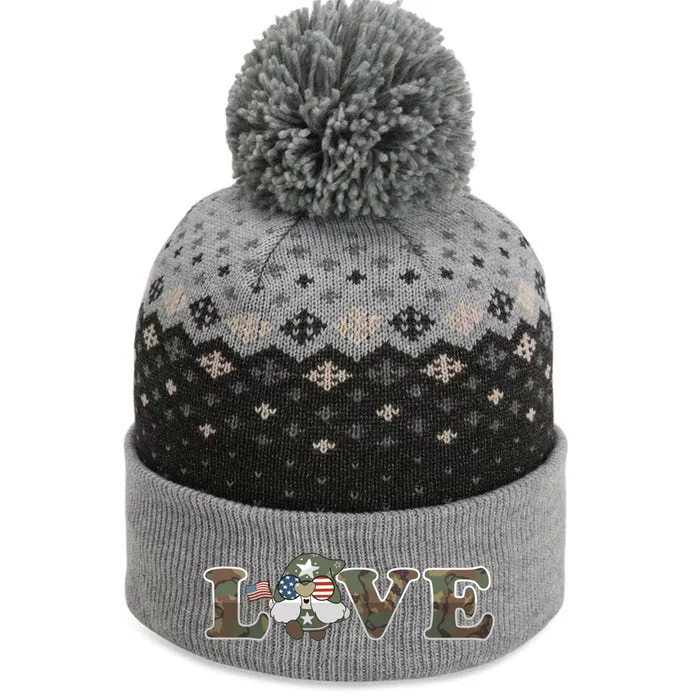 Love Our Veterans Day Gnome Us Military Flag Cute Cool Gift The Baniff Cuffed Pom Beanie