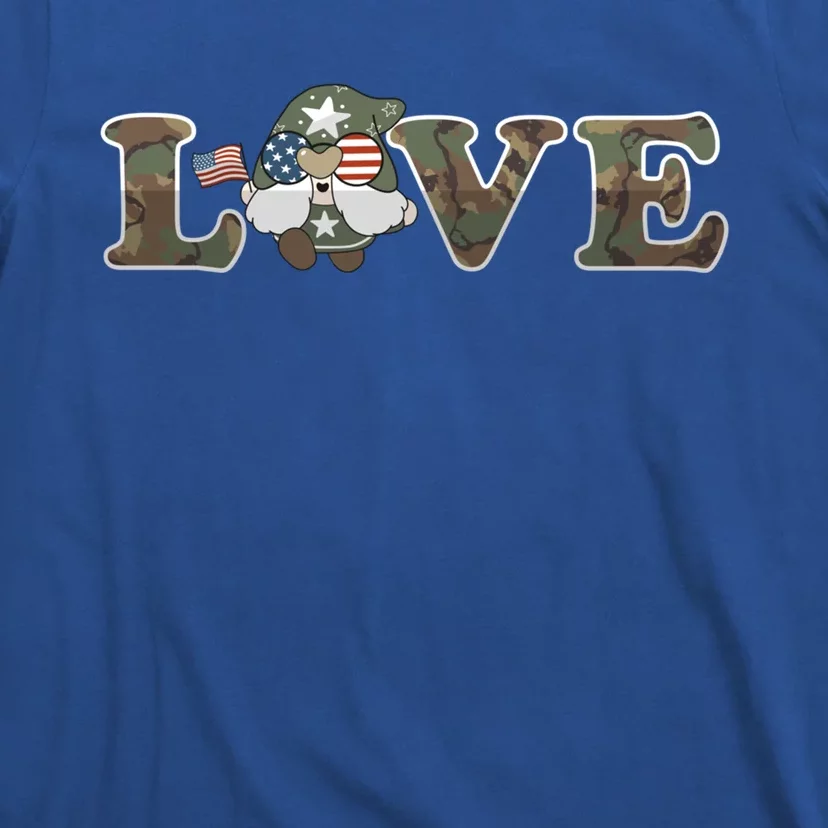 Love Our Veterans Day Gnome Us Military Flag Cute Cool Gift T-Shirt