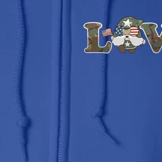 Love Our Veterans Day Gnome Us Military Flag Cute Cool Gift Full Zip Hoodie