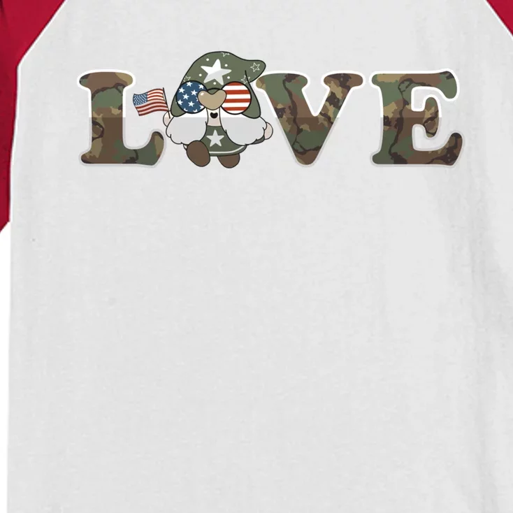 Love Our Veterans Day Gnome Us Military Flag Cute Cool Gift Kids Colorblock Raglan Jersey