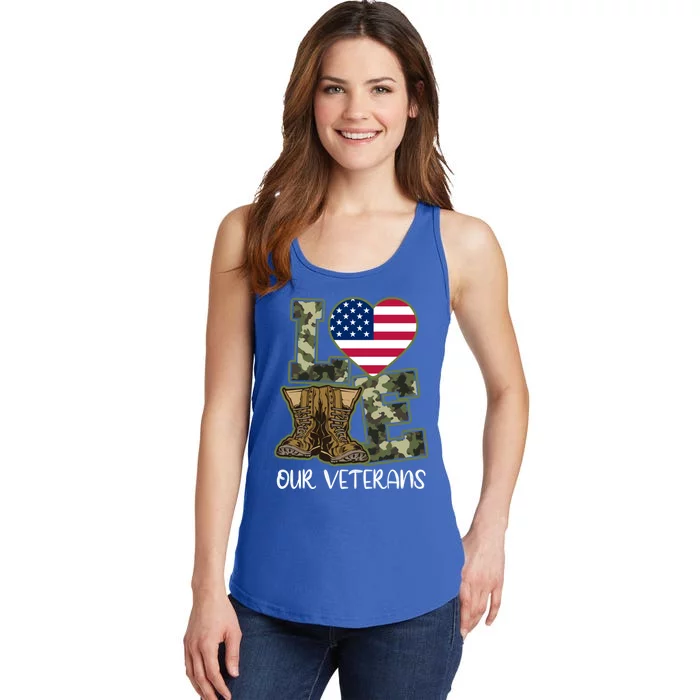 Love Our Veterans Meaningful Gift American Flag Veterans Day Gift Meaningful Gif Ladies Essential Tank