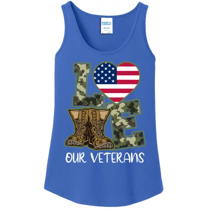 Love Our Veterans Meaningful Gift American Flag Veterans Day Gift Meaningful Gif Ladies Essential Tank