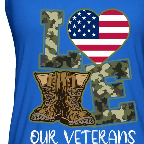 Love Our Veterans Meaningful Gift American Flag Veterans Day Gift Meaningful Gif Ladies Essential Flowy Tank