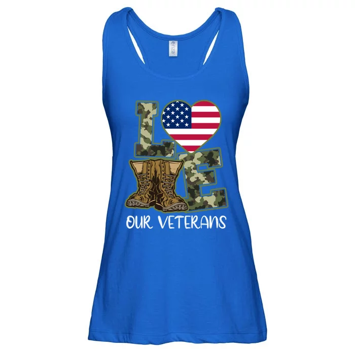 Love Our Veterans Meaningful Gift American Flag Veterans Day Gift Meaningful Gif Ladies Essential Flowy Tank