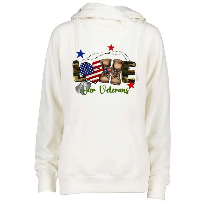 Love Our Veterans Day Proud Military American Flag Womens Funnel Neck Pullover Hood