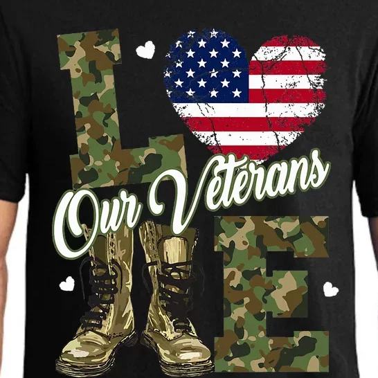 Love Our Veterans Heart USA Flag Camouflage Army Boots Proud Pajama Set