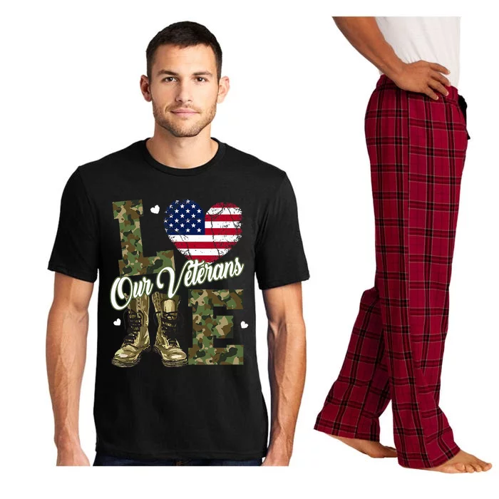 Love Our Veterans Heart USA Flag Camouflage Army Boots Proud Pajama Set