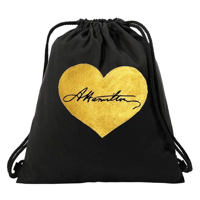 Love A. Hamilton Golden Signature Heart Drawstring Bag