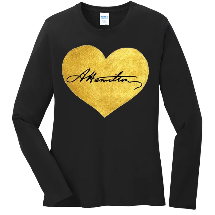 Love A. Hamilton Golden Signature Heart Ladies Long Sleeve Shirt