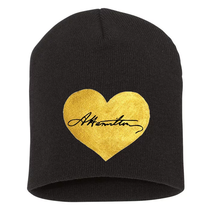 Love A. Hamilton Golden Signature Heart Short Acrylic Beanie