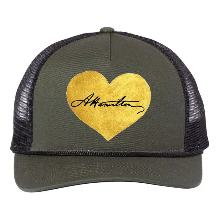 Love A. Hamilton Golden Signature Heart Retro Rope Trucker Hat Cap