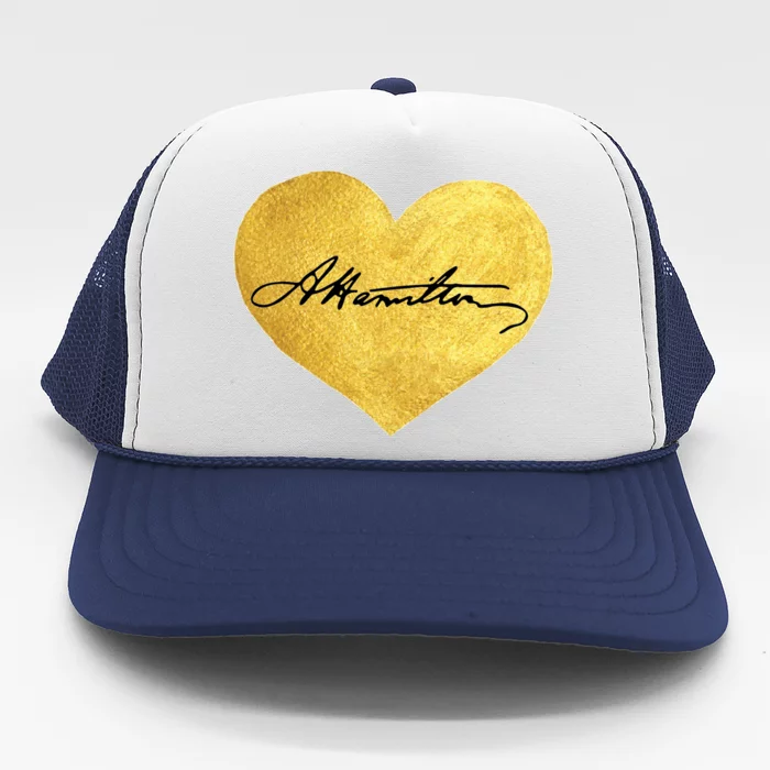 Love A. Hamilton Golden Signature Heart Trucker Hat