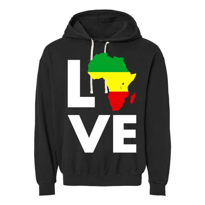 LOVE Africa Map Black History Month Garment-Dyed Fleece Hoodie