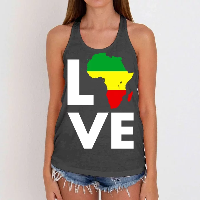 LOVE Africa Map Black History Month Women's Knotted Racerback Tank