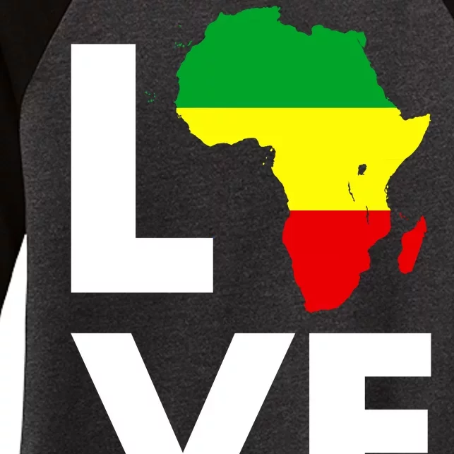 LOVE Africa Map Black History Month Women's Tri-Blend 3/4-Sleeve Raglan Shirt