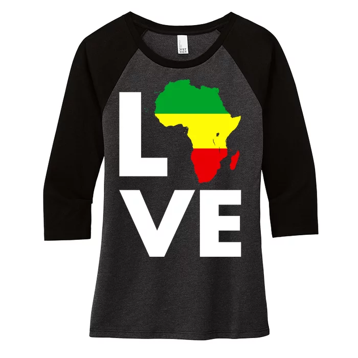 LOVE Africa Map Black History Month Women's Tri-Blend 3/4-Sleeve Raglan Shirt