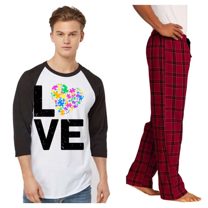 Love Autism Heart Raglan Sleeve Pajama Set